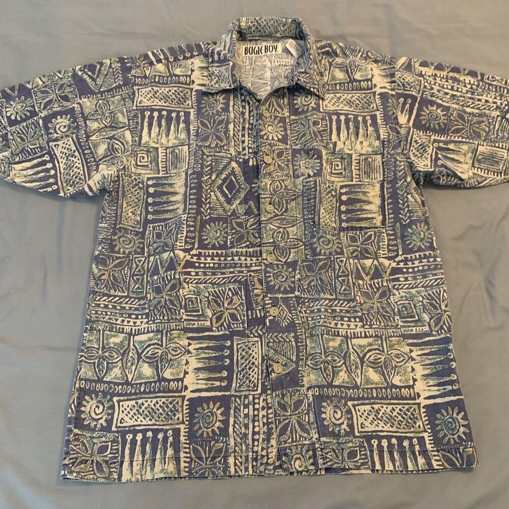Vintage Bugle Boy Shirt Mens Large Button Up Abstract Tribal Print‎ 90s